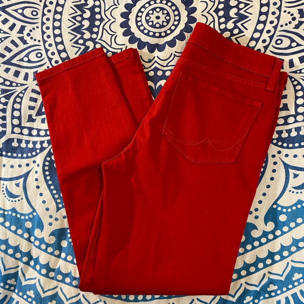 NYDJ RED SKINNY JEANS SIZE 9/10 30 28” ANKLE BEAUTIFUL EUC SLIMMING WONEN